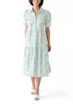 Petite Printed Collared Midi Shirt Dress | Belk