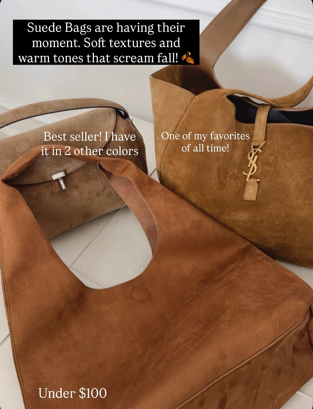 Suede Bags are having their moment. Soft textures and warm tones that scream fall!🍂🤎

#LTKSeasonal #LTKU #LTKStyleTip
