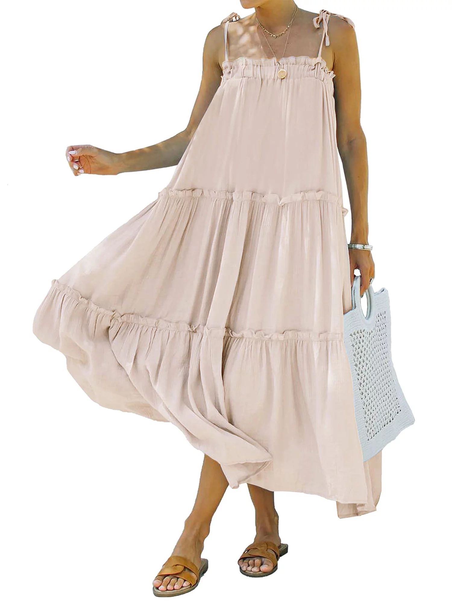 Pudcoco Women Casual Dresses Layered Pleated Adjustable Thin Straps Summer Dresses - Walmart.com | Walmart (US)