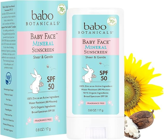 Babo Botanicals Baby Face Mineral Sunscreen Stick SPF 50 – with 70+% Organic Ingredients & Zinc Acti | Amazon (US)