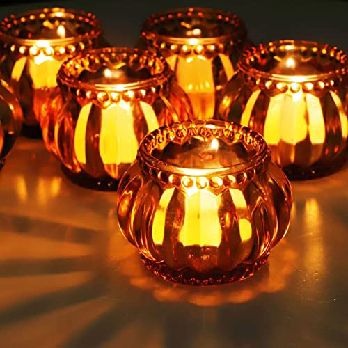 Woho 12pcs Amber Tealight Candle Holder, Glass Tea Lights Candle Holder for Wedding Table Decor, Votive Candle Holders for Birthday Party | Amazon (US)