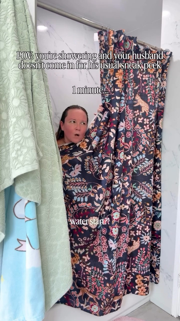 My @Anthropologie shower curtain is one of my fave parts of the bathroom decor! It really gives character to the space!