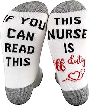 XYSOCKS If You Can Read This Nurse Is Off Duty Unisex Funky Crew Socks White Angels Gift for Holi... | Amazon (US)