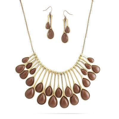 C Jewelry Gold-Oxide Brown Necklace And Earrings Set | Unbeatable Sale