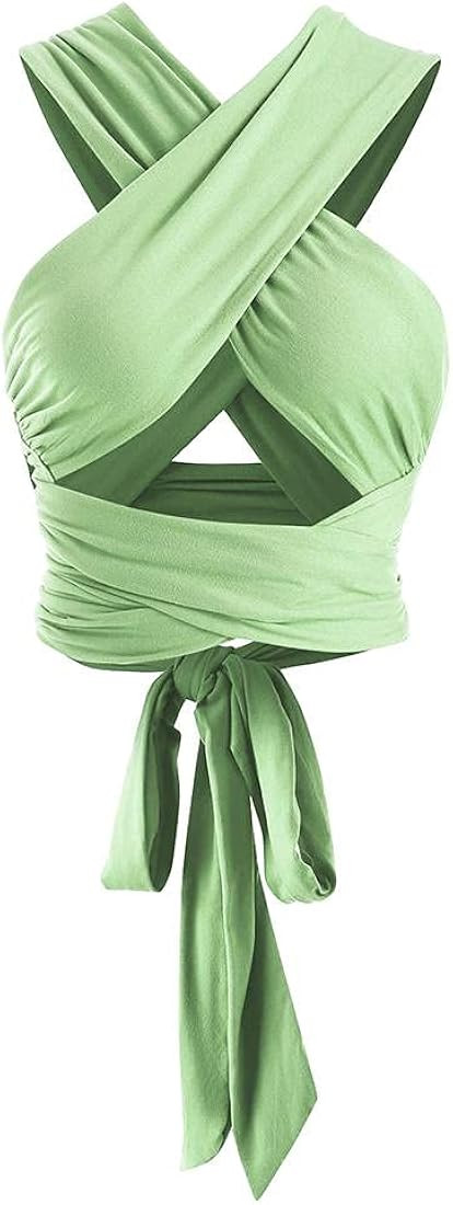 ZAFUL Women's Ribbed Halter Crop Top Criss Cross Ruched Lace-up Cami Bandana Top Cropped Tank Top | Amazon (US)
