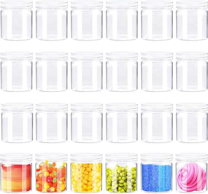 24 Pack 4oz Clear Plastic Slime Containers with Lids,Round Refillable Travel Storage Sealed Jars,... | Amazon (US)