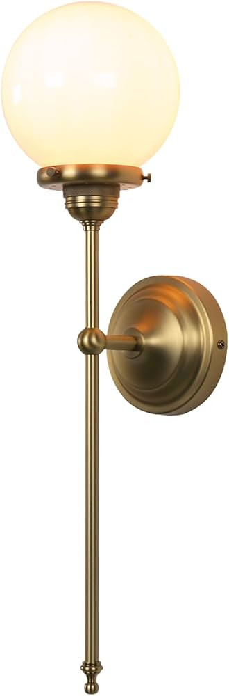 Industrial Vintage Wall Sconce Lighting, Milky White Glass Globe Shade with Long Arm Antique Bras... | Amazon (US)