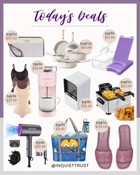 Check out today's deals which include a Kate Spade L-Zip purple wristlet, a cookingware set, a neutral bodysuit set, a mesh beach bag, hair dryer, and more!
#onsalenow #travelessentials #homeappliances #summerfashion

#LTKShoeCrush #LTKSeasonal #LTKHome