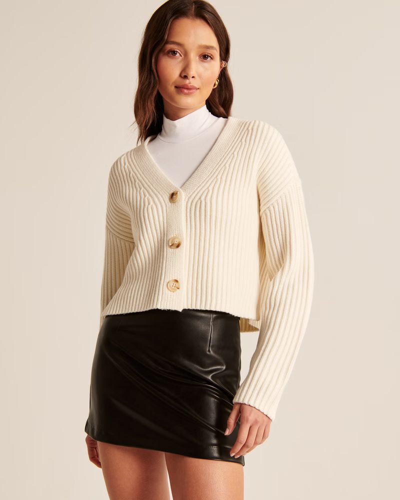 Women's Merino Wool-Blend Ribbed Cardigan | Women's Tops | Abercrombie.com | Abercrombie & Fitch (US)