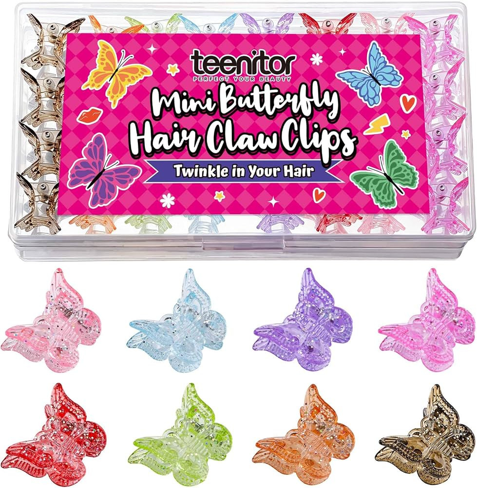 Teenitor Mini Butterfly Hair Claw Clips, Glitter Claw Clip Small Hair Clips 32PCS, Sparkly Colorf... | Amazon (US)