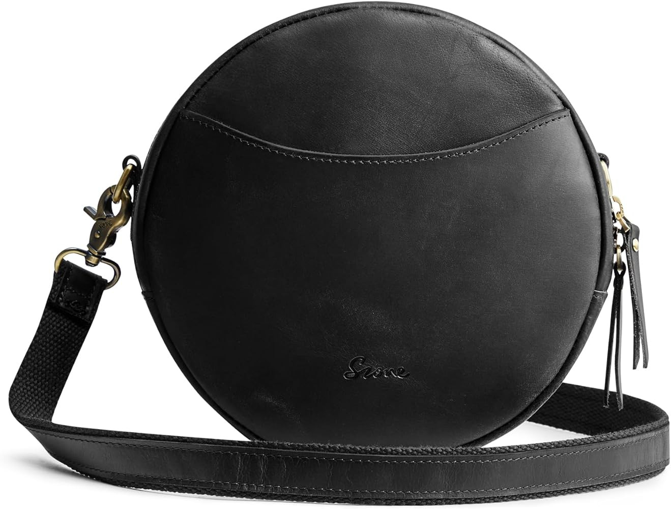 S-ZONE Leather Crossbody Bags for Women Trendy Circle Cross Body Shoulder Bag Designer Purses | Amazon (US)