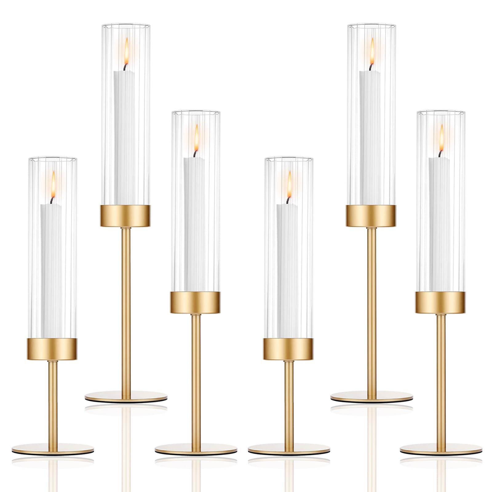 Gold Hurricane Candle Holders Set of 6 for Glass Taper Candle Holders,Candlestick Holder for Wedd... | Amazon (US)