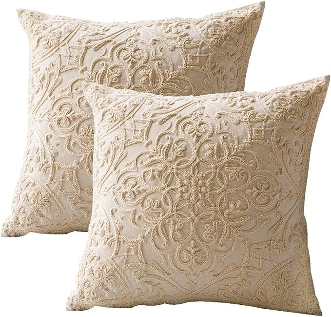 DOKOT Embroidery Throw Pillow Case Covers Square Cushion Cover 100% Cotton with Zipper for Home D... | Amazon (US)