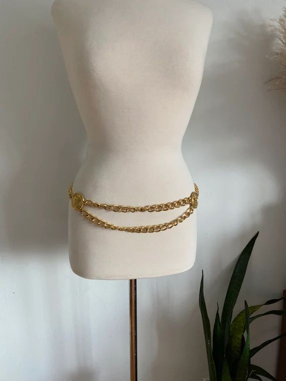 Vintage two tier gold chain belt | Etsy (US)