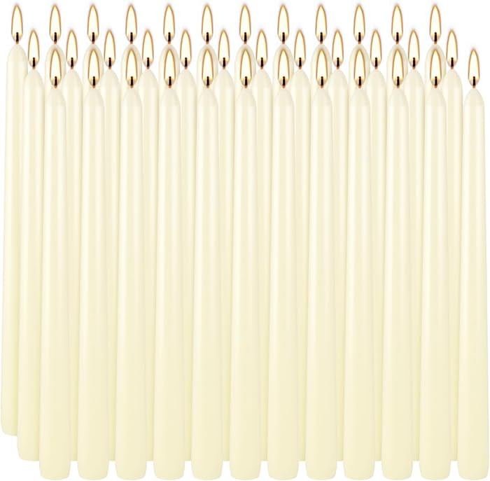 36 Pack Ivory White Taper Candles, 7-8 Hours Burn Time, Unscented, Smokeless and Dripless, 0.8 x ... | Amazon (US)
