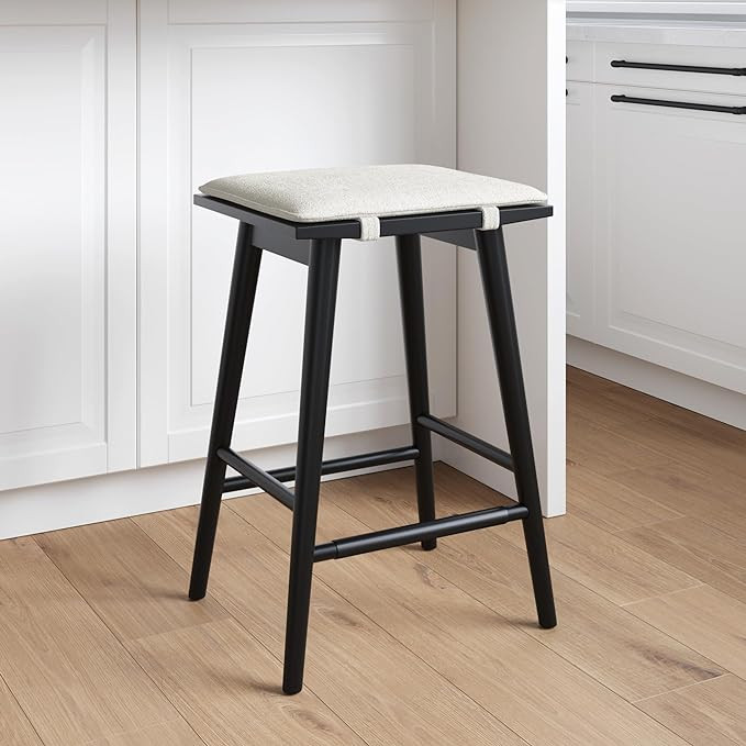 Nathan James Barker Counter Height Solid Wood Barstool with Upholstered Cushion, Backless Island ... | Amazon (US)