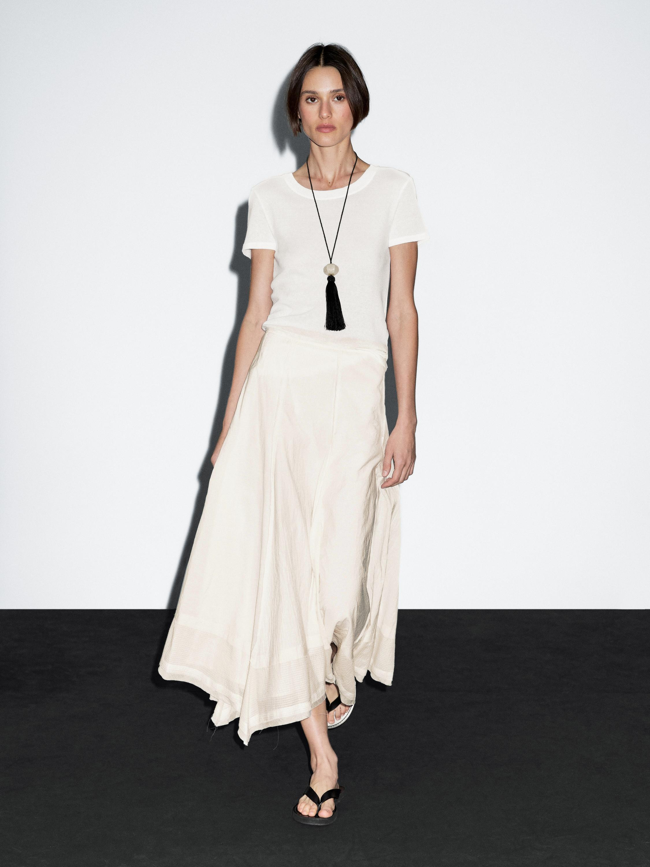 Cotton blend midi skirt with seam details | Massimo Dutti UK