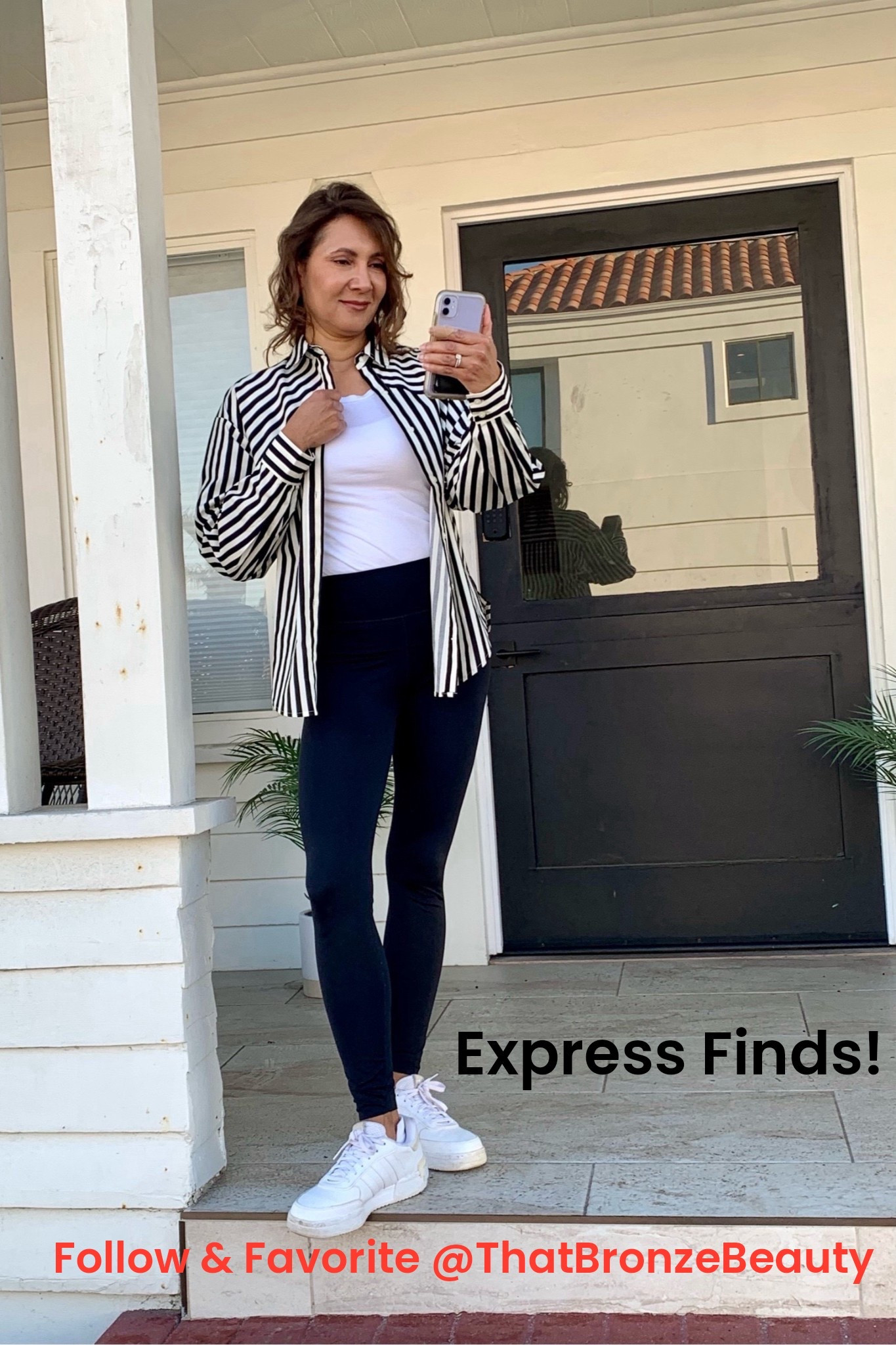 Checking my messages before I run errands in leggings and loving how the Portofino button down from Express elevates my look.  It’s just one of those poplin essentials that goes so easily from work to weekend. The boyfriend oversized fit runs large.
#LTKStyleTip

#LTKOver40 #LTKSeasonal #LTKU