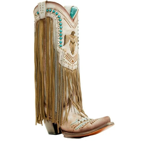 Corral Women s Embroidered And Crystal Eagle Fringe Western Boot Snip Toe Beige 11 M US | Walmart (US)