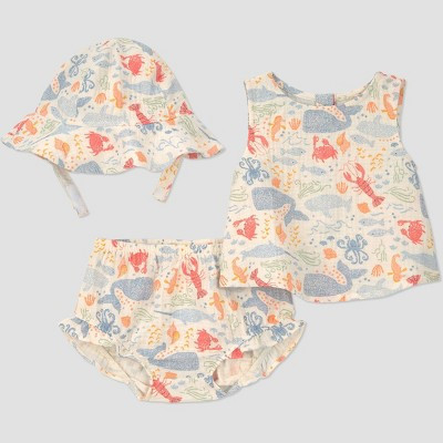 Carter's Just One You® Baby Girls' 3pc Sea Animals Tank Top with Bloomer and Hat Set - Ivory 24M | Target