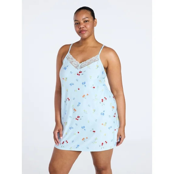 Joyspun Women’s Dreamy Soft Collection Lace Front Knit Chemise, Sizes XS to 3X | Walmart (US)