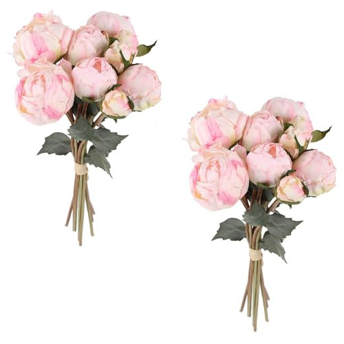 ICBOX Pink Peonies Artificial Flowers 2 Bouquets Vintage Peonies 18pcs Pink Peonies with Single Long Stems Silk Flowers for Wedding Decoration Bride Bouquet Flowers Crafts Floral Arrangement (Pink) | Amazon (US)