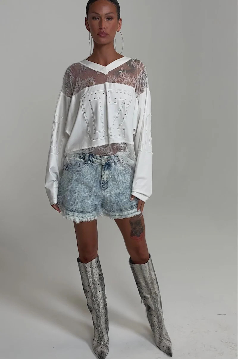 CHECK IT OUT BABY DENIM SHORT | AKIRA