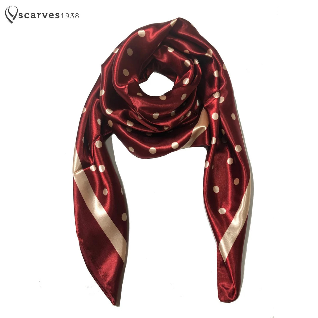 Burgundy Polka Dot Satin silk feeling square scarf headscarf Summer scarf Square bandana foulard ... | Etsy (US)