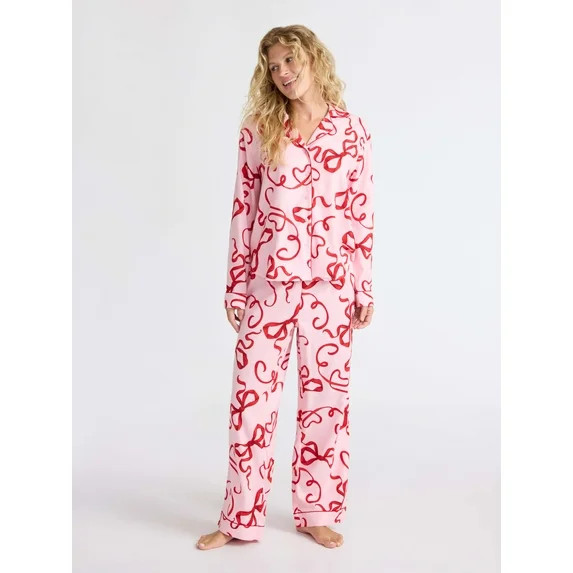 Joyspun Women's Long Sleeve Flannel Sleep Top and Pants Pajama Set, 2-Piece, Sizes XS-3X | Walmart (US)