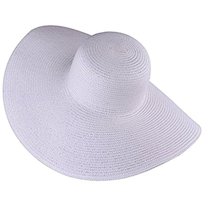 Itopfox Women's Beachwear Sun Hat Striped Straw Hat Floppy Big Brim Hat | Amazon (US)