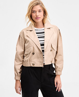 Women's Solid Cropped Trench Jacket, Exclusively at Macy's | Macy's