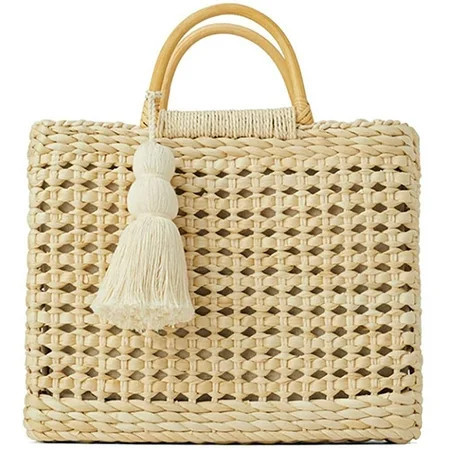 YOUI-GIFTS Women's Bucket Drawstring Handbag Straw Shoulder Bag Straw Weave Crossbody Handbag Beach Bags With Bamboo Handle | Walmart (US)