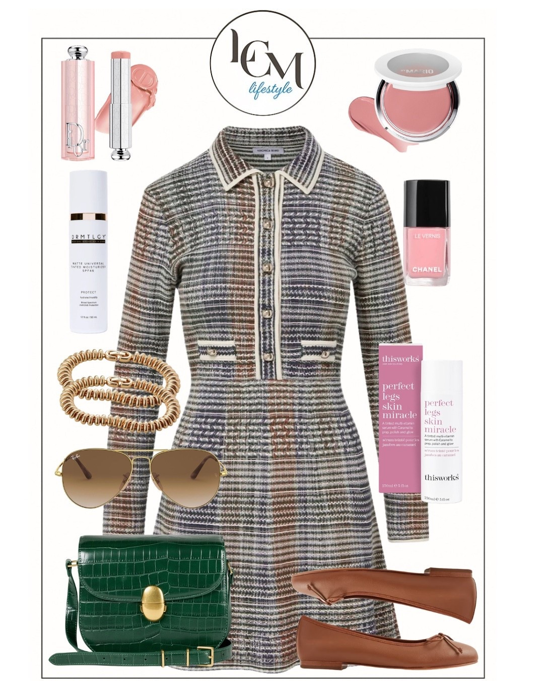 The perfect dress for work, play or travel. Wear it with heels, flats or sneakers. A green bag brings out the green in the dress.soft beauty shades look casually chic, always. Classic jewel and sunglasses compliment your excellent style! 

#LTKOver40 #LTKdayinmylife #LTKBeauty