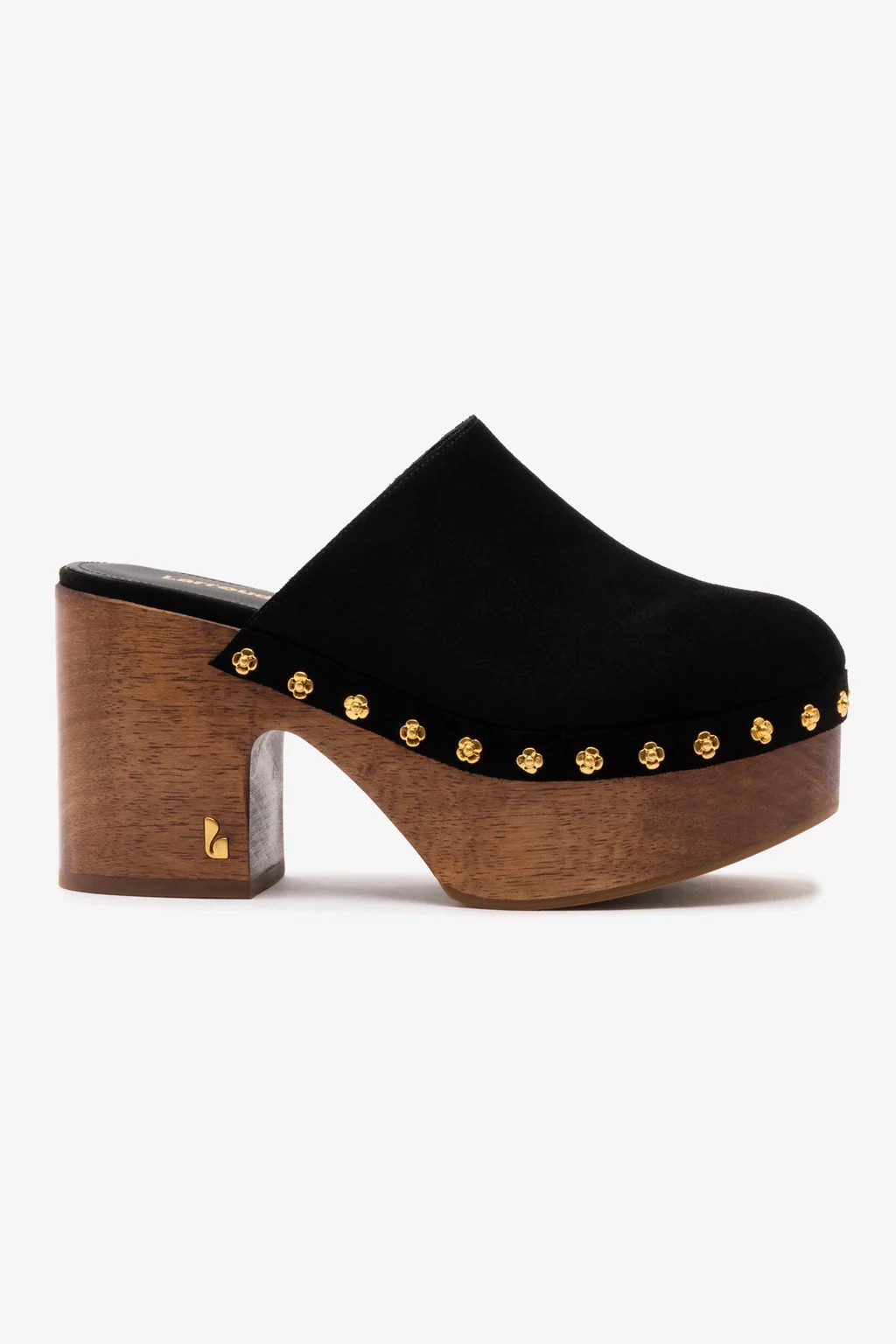 Miso Wooden Platform Clog In Black Suede | Larroude