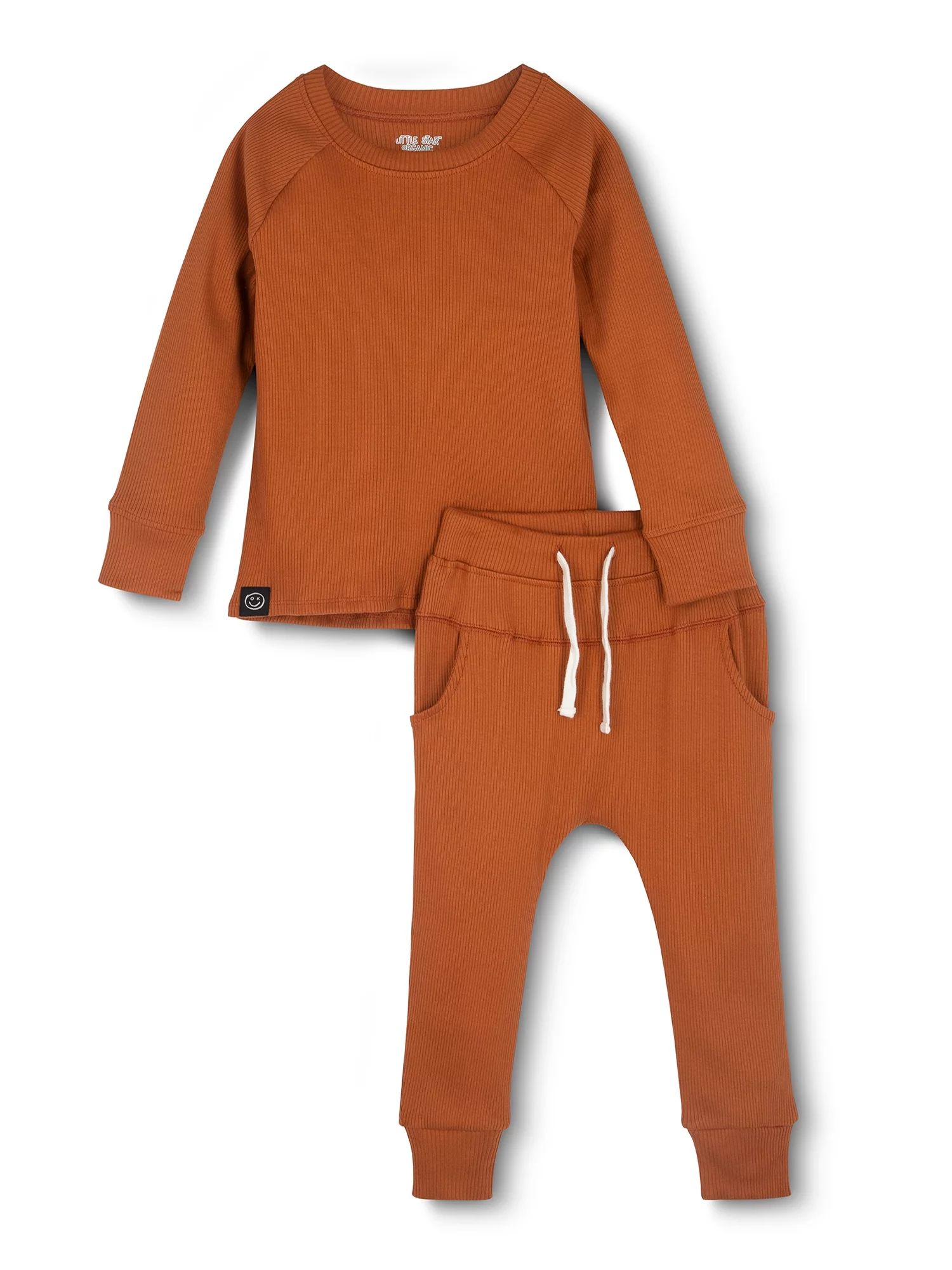 Little Star Organic Toddler Unisex 2 Pc Long Sleeve Shirt and Pants Lounger Set, Size 12 Months-5... | Walmart (US)
