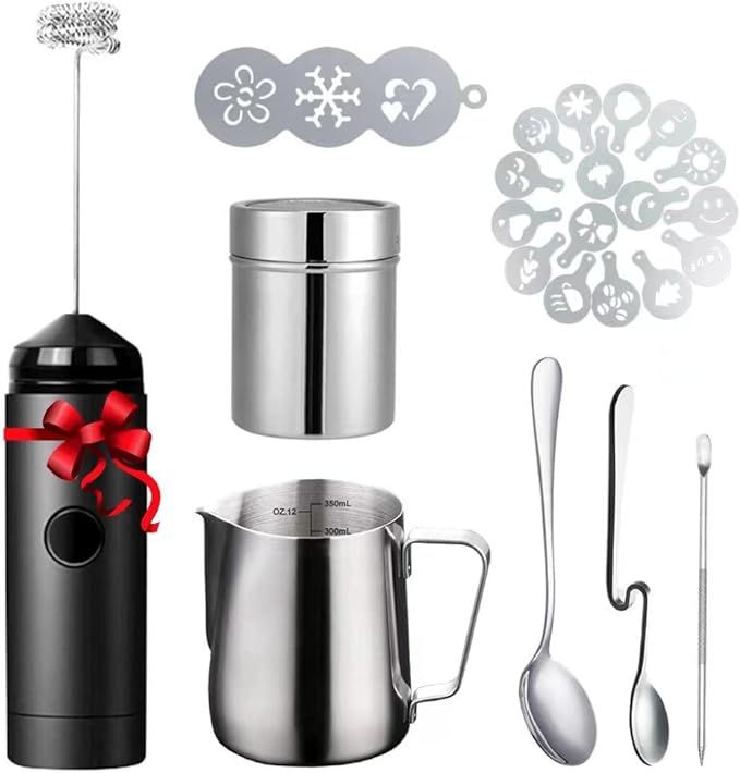Milk Frother Handheld Coffee Art Set - with Milk Frother Pitcher, Powder Cocoa Shaker, Latte Art ... | Amazon (US)