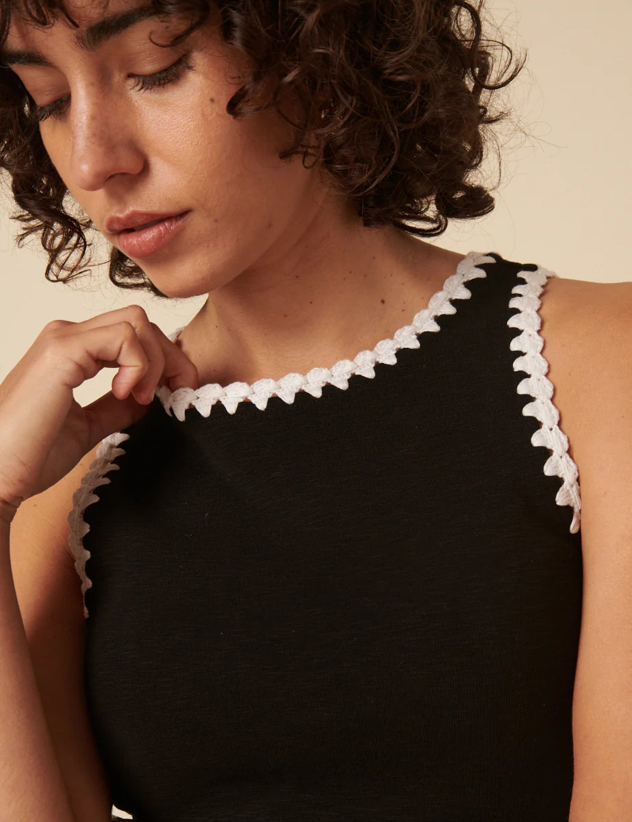 Black Crochet Trim Racer Vest Top | Nobody's Child