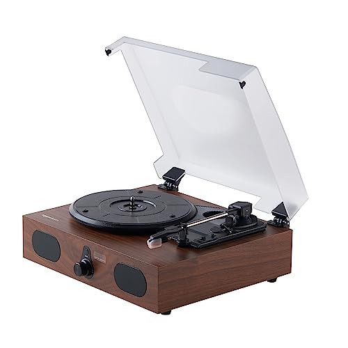 Amazon Basics Desktop Turntable Vinyl Record Player with Bluetooth and Built-in Speakers, 3-Speed, Black | Amazon (US)