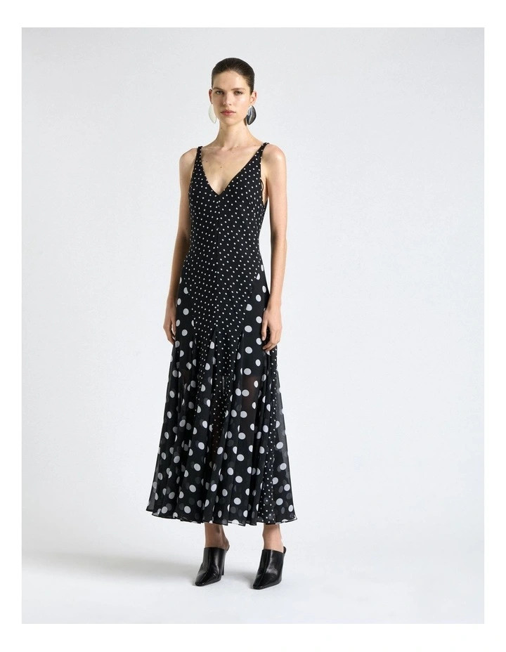 Polka Dot Flared Midi Dress in Black | Myer