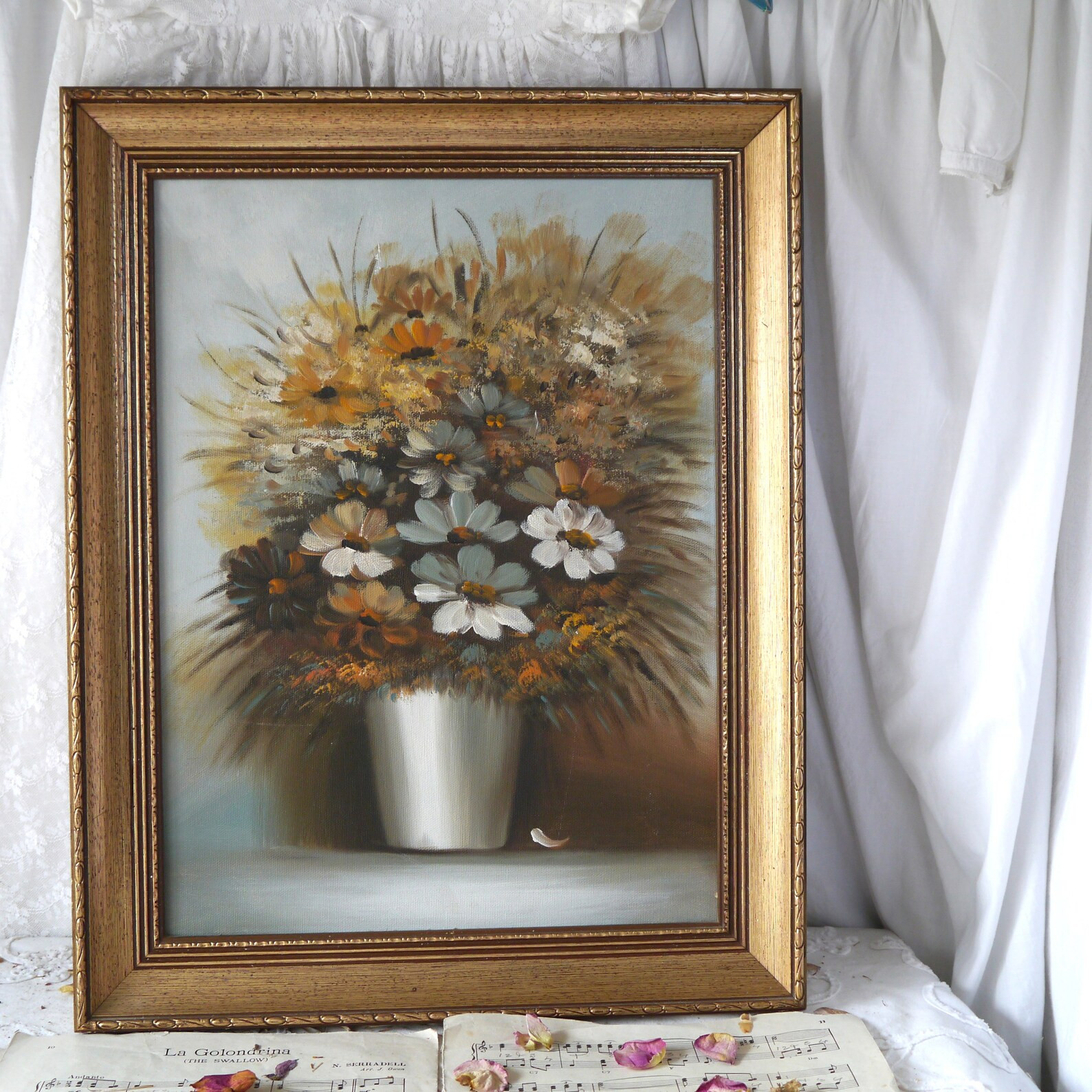 Framed Vintage Floral Painting on Board - Etsy UK | Etsy (US)