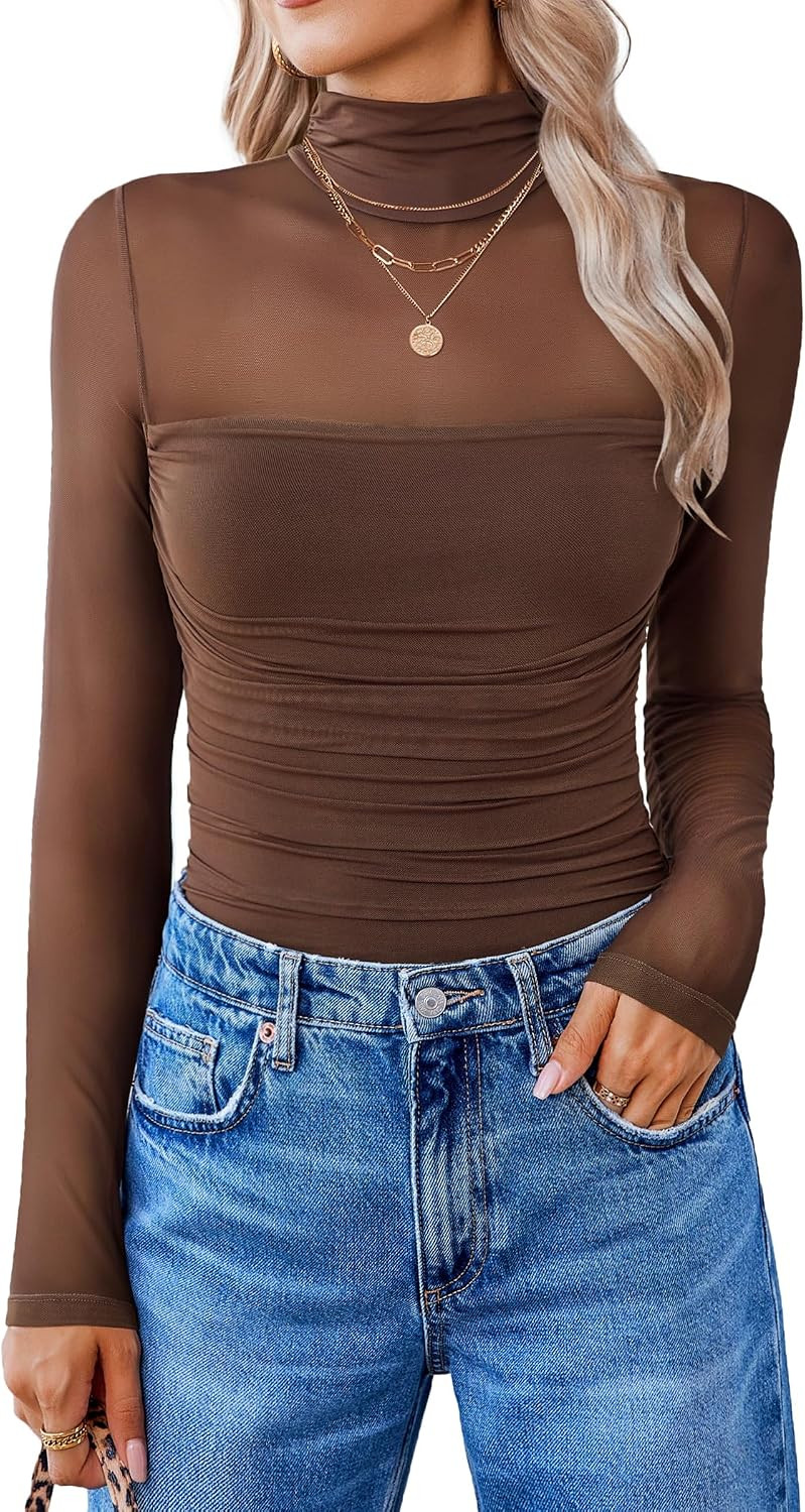 Avidlove Women Long Sleeve Bodysuit Turtle Neck Shapewear Body Suits Mesh One Piece Leotard Shirt Going Out Tops Fall Outfits | Amazon (US)