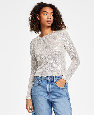Lucky Brand Women's Sequin Long-Sleeve Layering Top - Macy's | Macy's