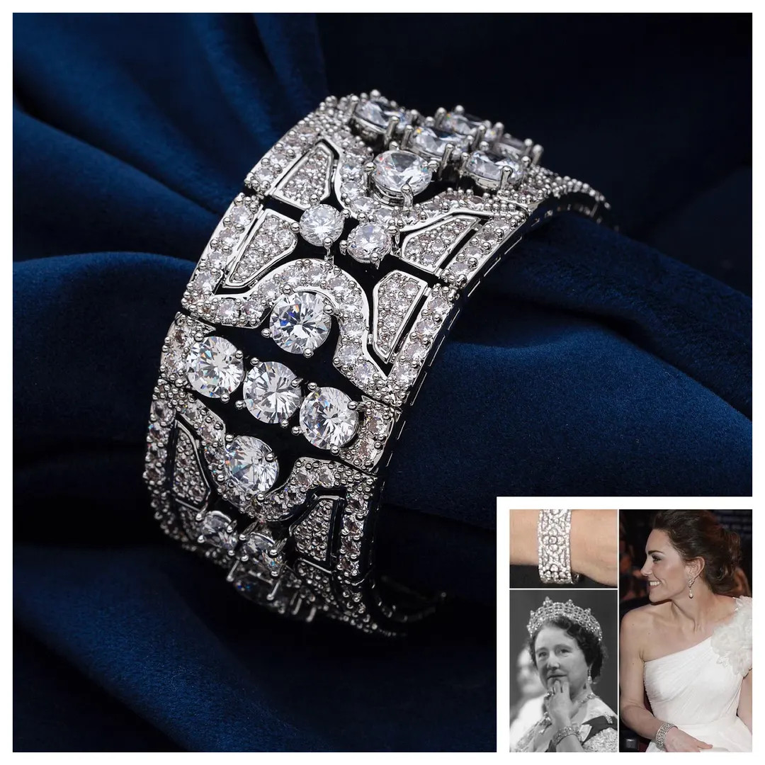 The Queen Mothers Diamond Quartrefoil Bracelet Reproduction with 5A Cubic Zirconias, Rhodium Plat... | Etsy (US)