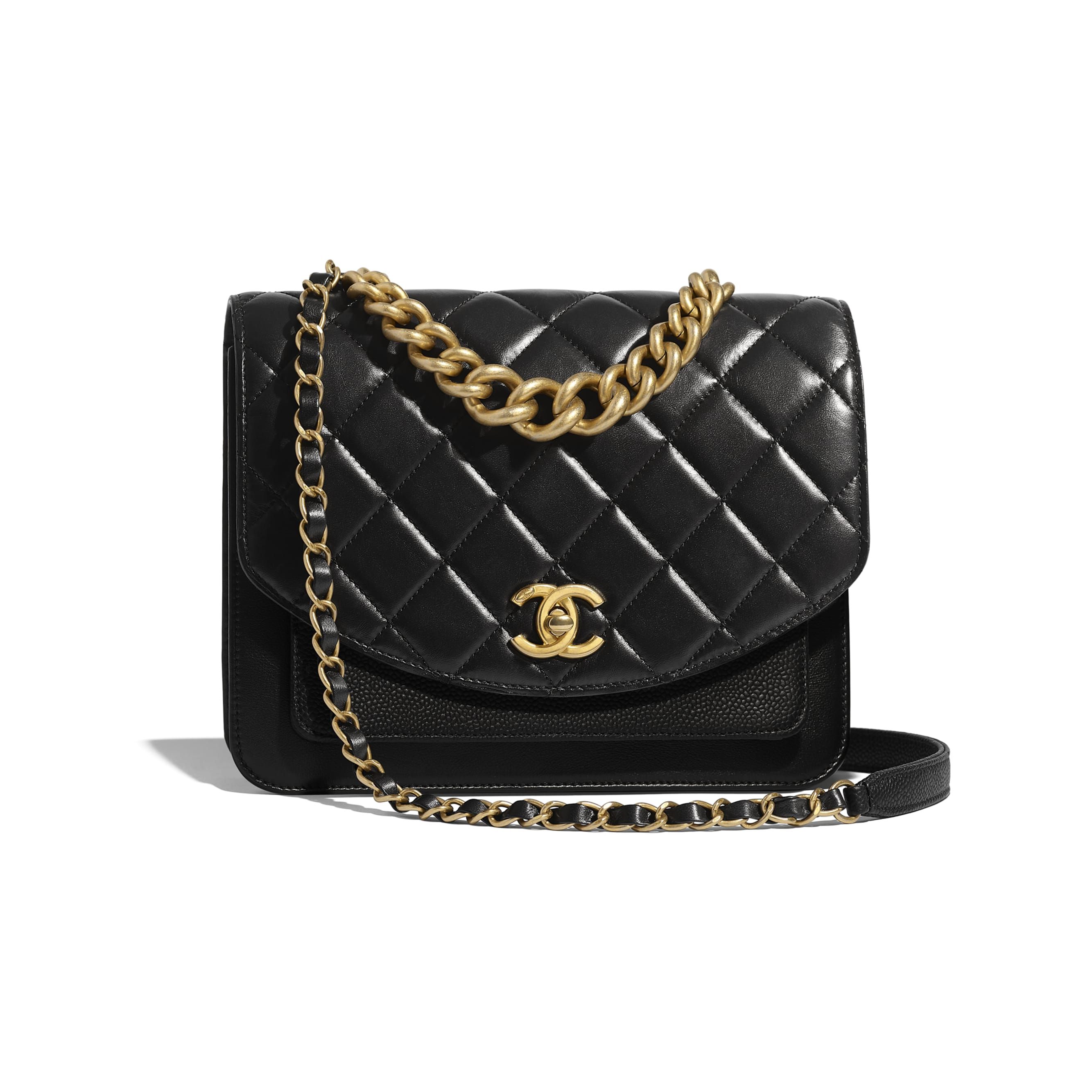 Calfskin, Aged Calfskin & Gold-Tone Metal Black Flap Bag | CHANEL | Chanel, Inc. (US)