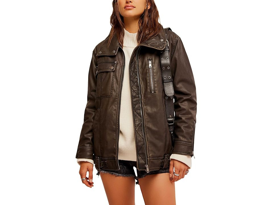 Free People Buckle Up Vegan Leather Jacket Women's Vest Black Combo : MD (Women's 8-10) | Zappos