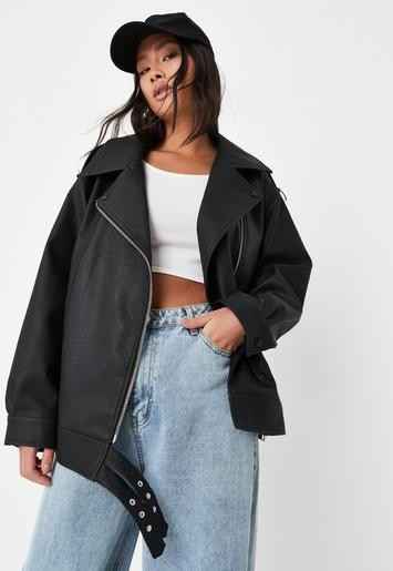 Missguided - Black Faux Leather Longline Biker Jacket | Missguided (UK & IE)