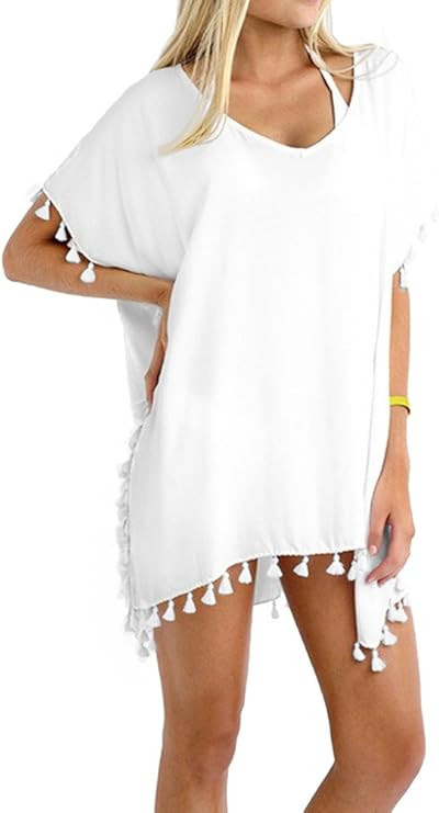 Taydey Women's Stylish Chiffon Tassel Beachwear Bikini Swimsuit Cover up | Amazon (US)
