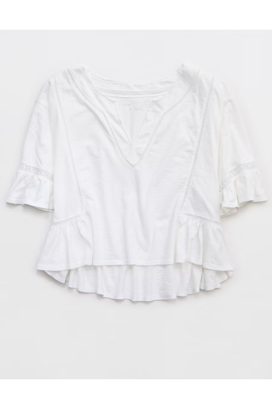 Aerie Flowy Cropped Notch Neck T-Shirt Women's White XXS | American Eagle Outfitters (US & CA)