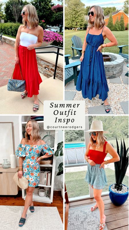 Summer Outfit Inspiration 💙❤️☀️ @courtneerodgers 

Outfit 1: Small Tube Top, small red skirt
Outfit 2: Blue Maxi Dress (runs big, sized down to an XS)
Outfit 3: Floral off the shoulder dress (size small—TTS)
Outfit 4: Size small red tank + size small skort


Dresses, Summer Fashion, Summer Outfits, Maxi Skirts 

#LTKFindsUnder100 #LTKSaleAlert #LTKStyleTip