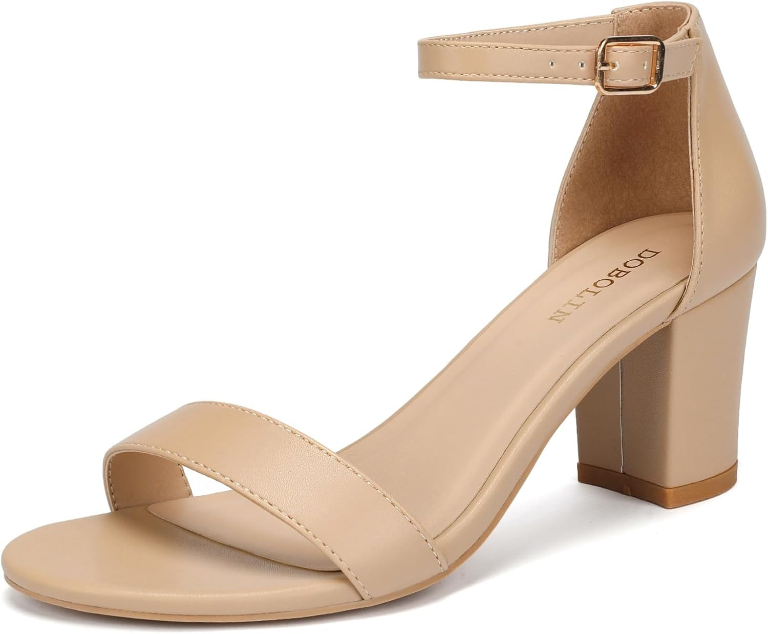 DOBOLIN Women's Heeled Sandals Open Toe Ankle Strap 2.5-Inch Chunky Heels Dress Shoes Wide Feet Friendly | Amazon (US)